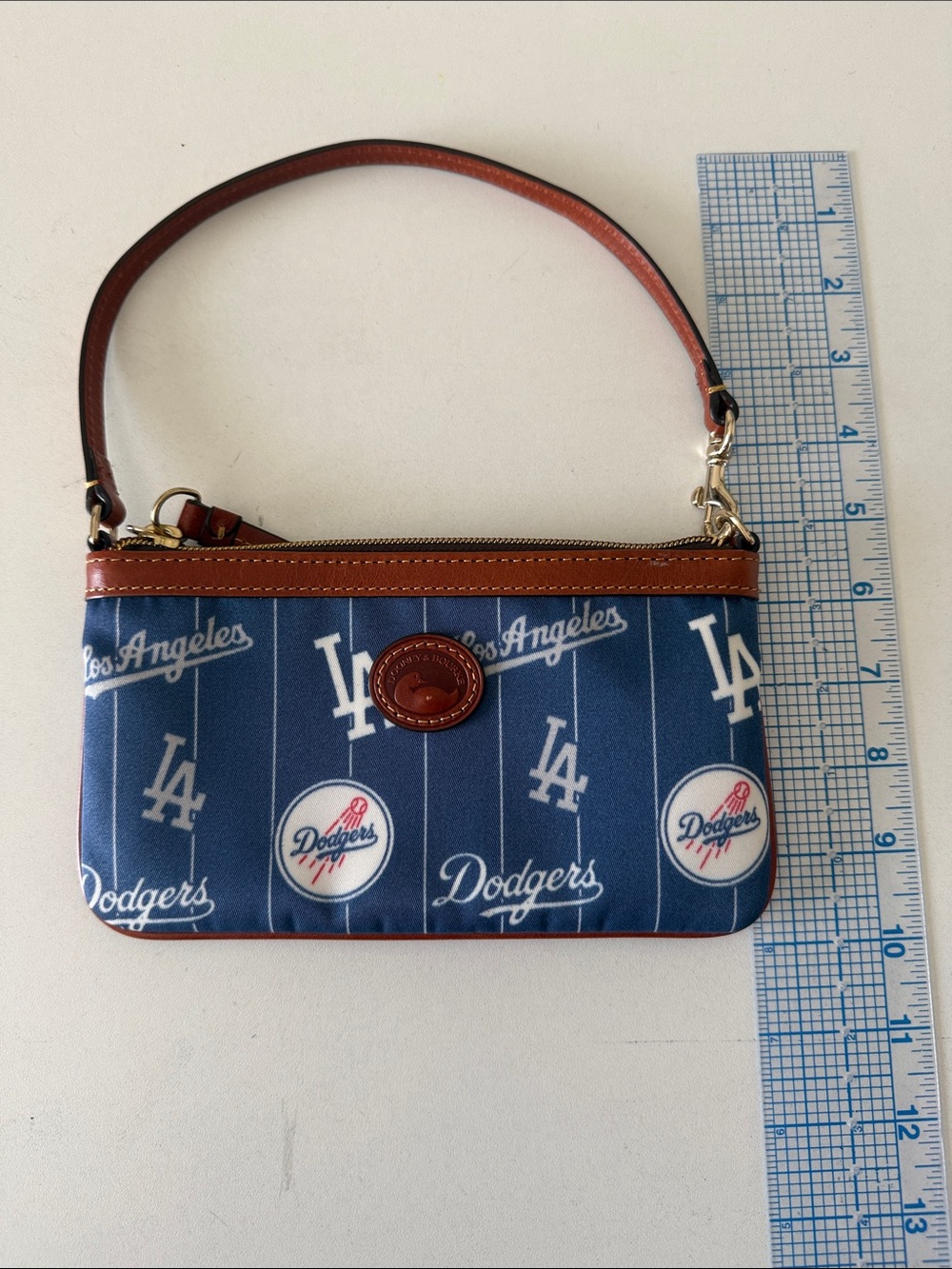 Dooney & Bourke Navy Dodgers Logo Wristlet with Brown Trim